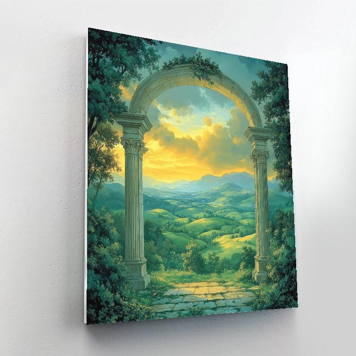 Raphael Inspired Classical Archway Framed By Verdant Hills paint by color