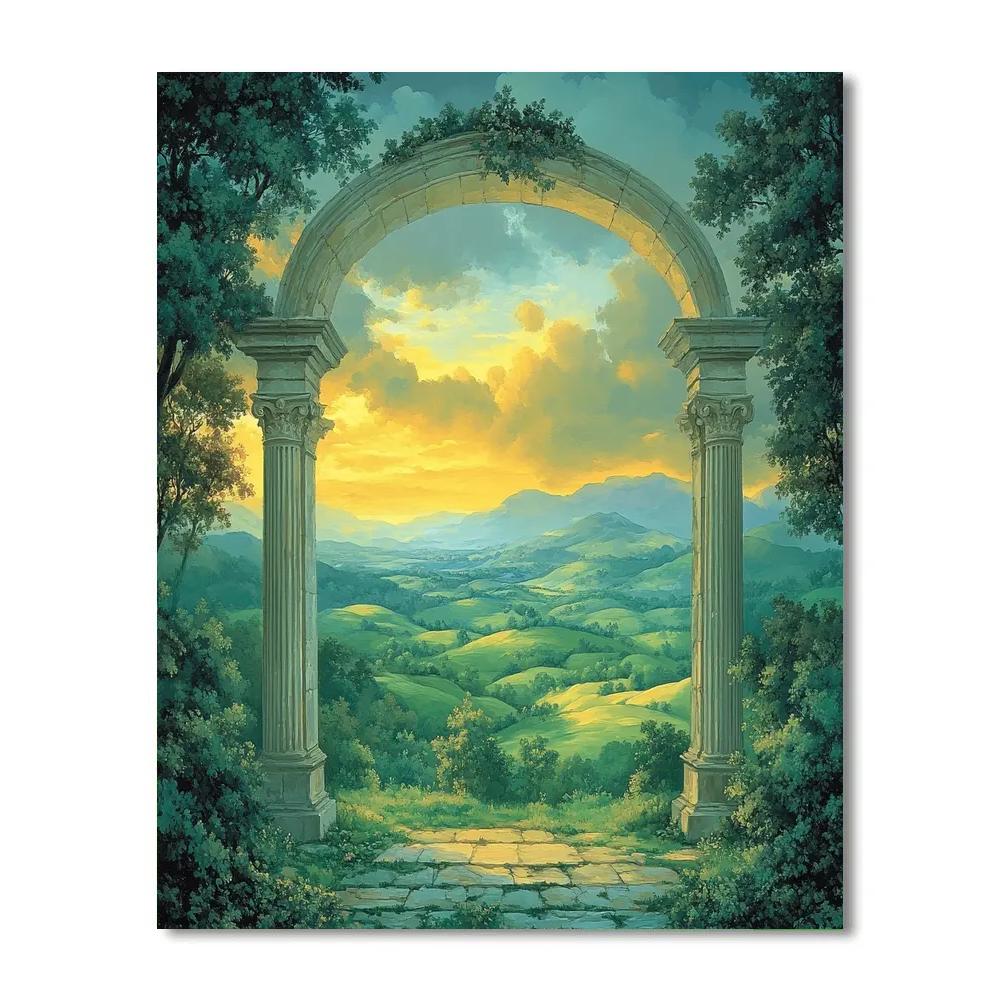 Raphael Inspired Classical Archway Framed By Verdant Hills paint by color