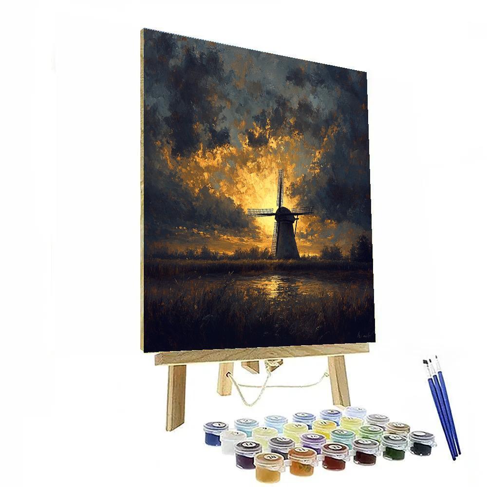 Rembrandt Inspired Twilight Windmill Silhouette Paint by numbers kits