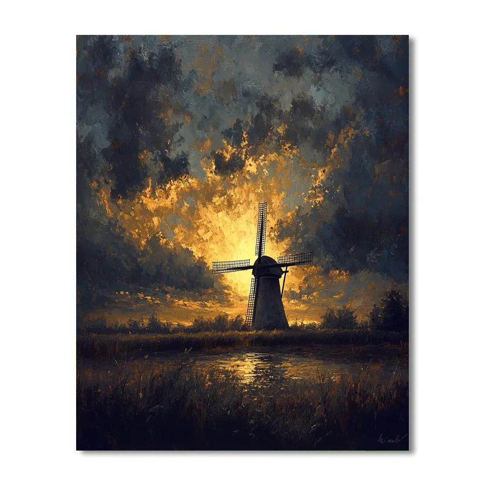 Rembrandt Inspired Twilight Windmill Silhouette Paint by numbers kits