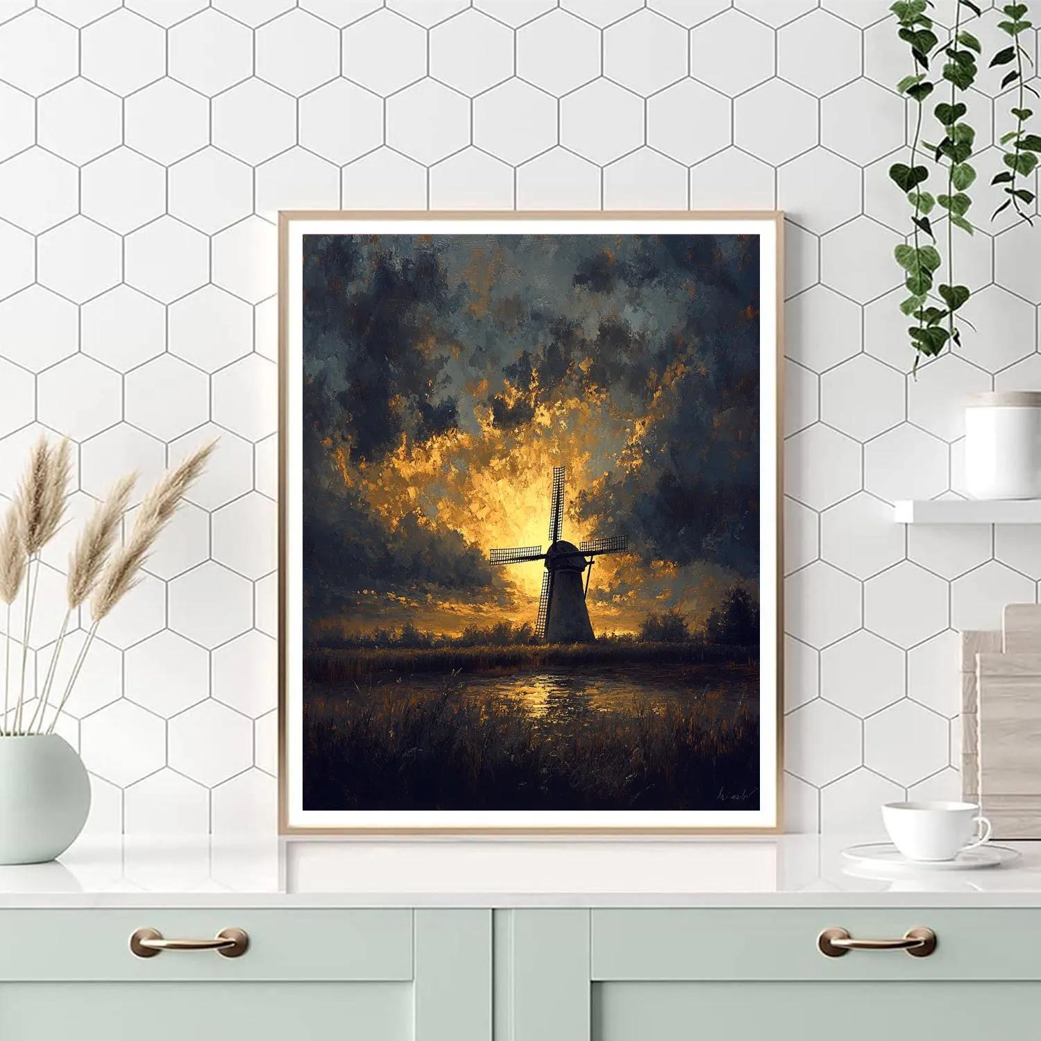 Rembrandt Inspired Twilight Windmill Silhouette Paint by numbers kits