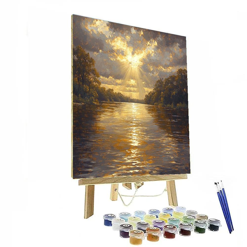 Rembrandt Inspired River Illuminated By Sunlit Path Number painting
