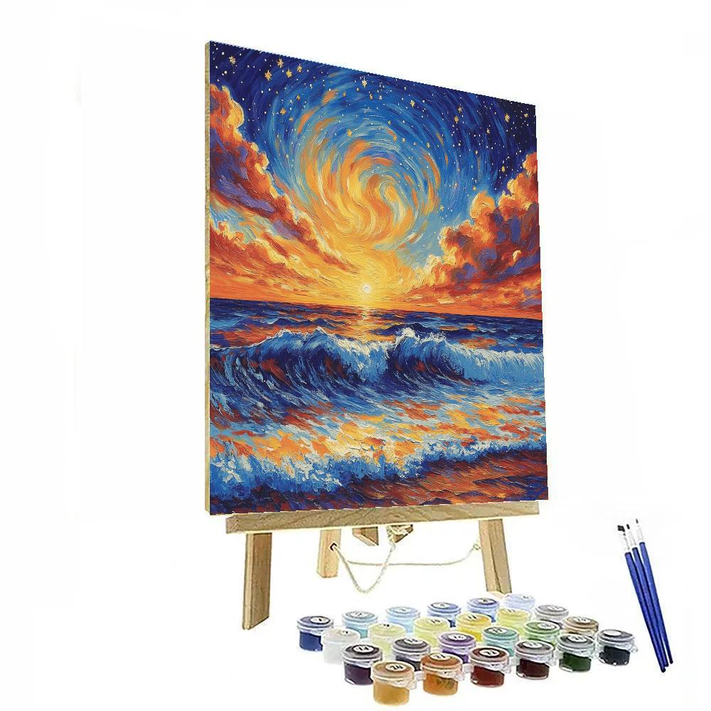 Van Gogh Inspired Starry Ocean Sunset paint by color