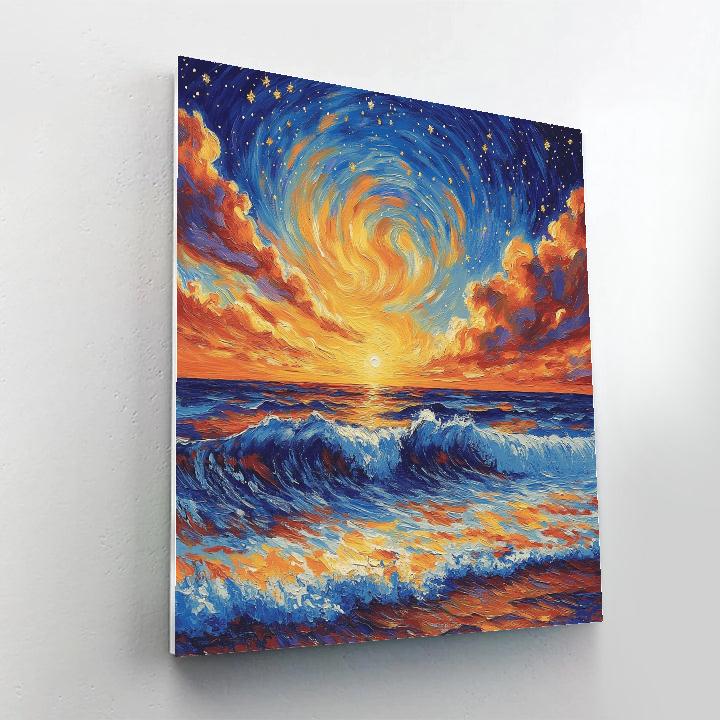 Van Gogh Inspired Starry Ocean Sunset paint by color