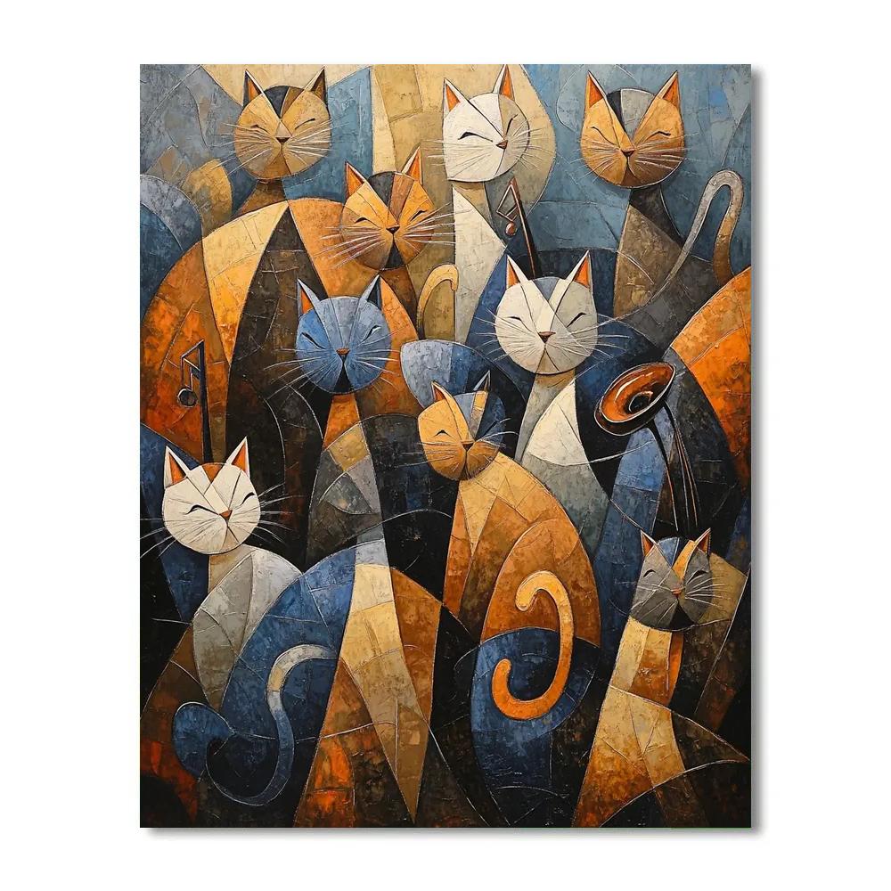 Picasso Inspired Abstract Jazz Cats painting number kit