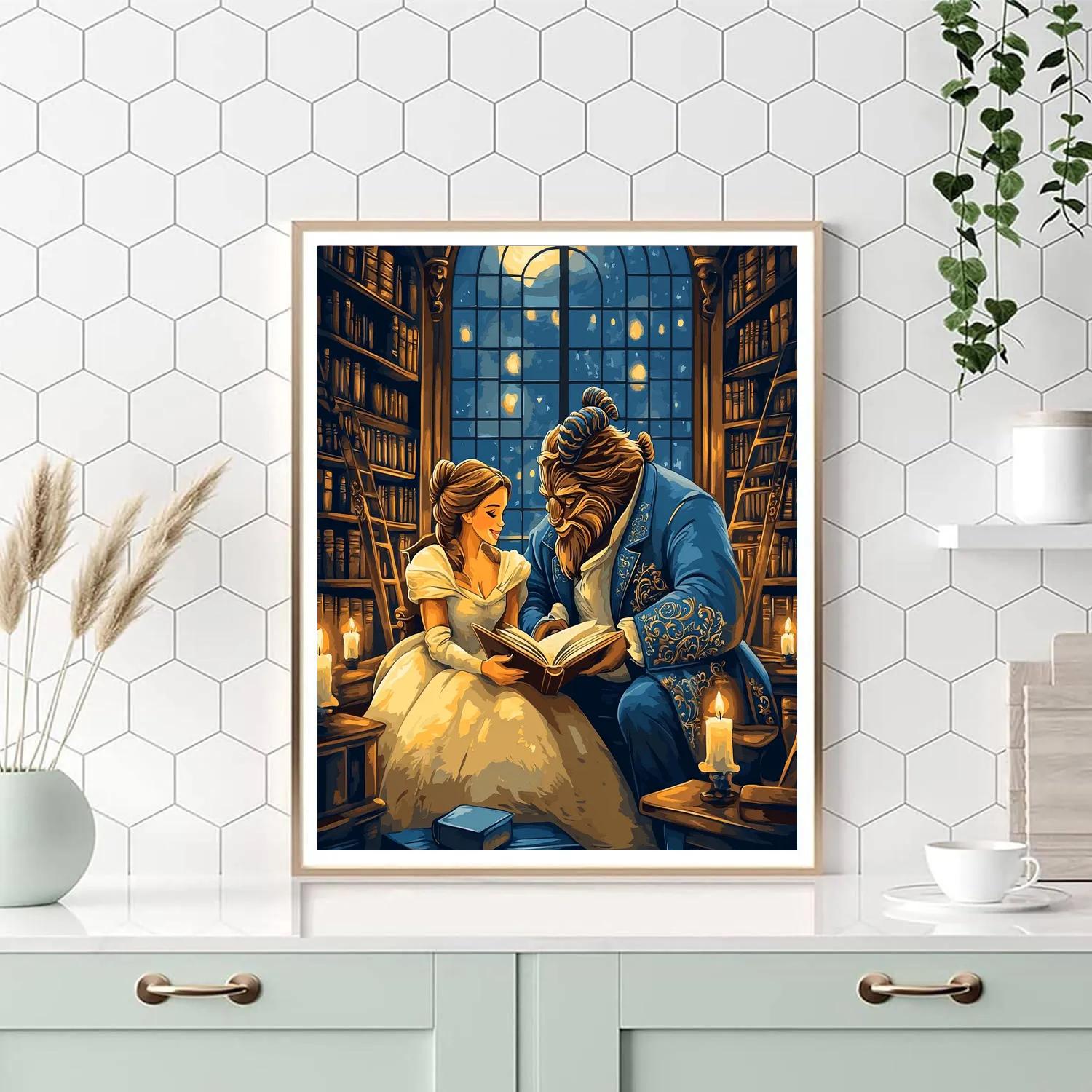 Belle And Beast Library Evening paint by color