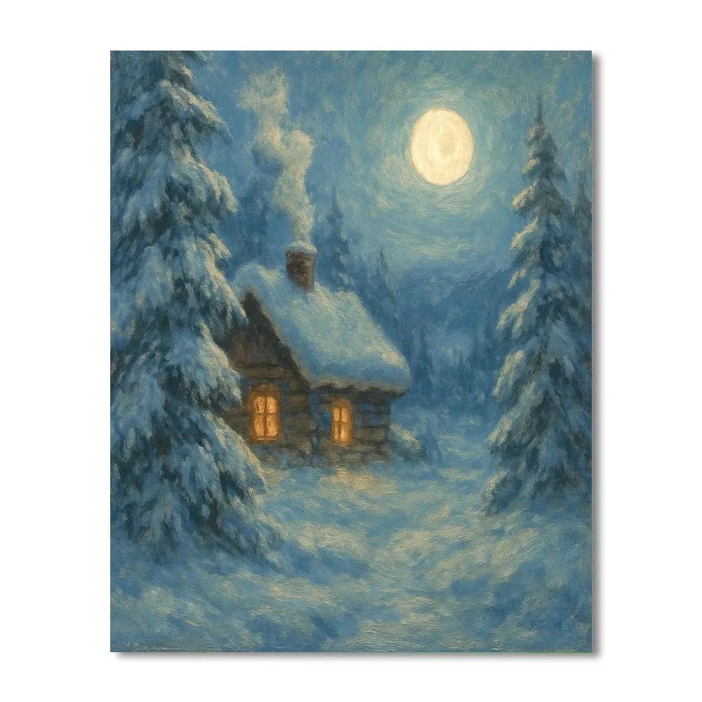 Moonlit Cabin Reverie painting number kit