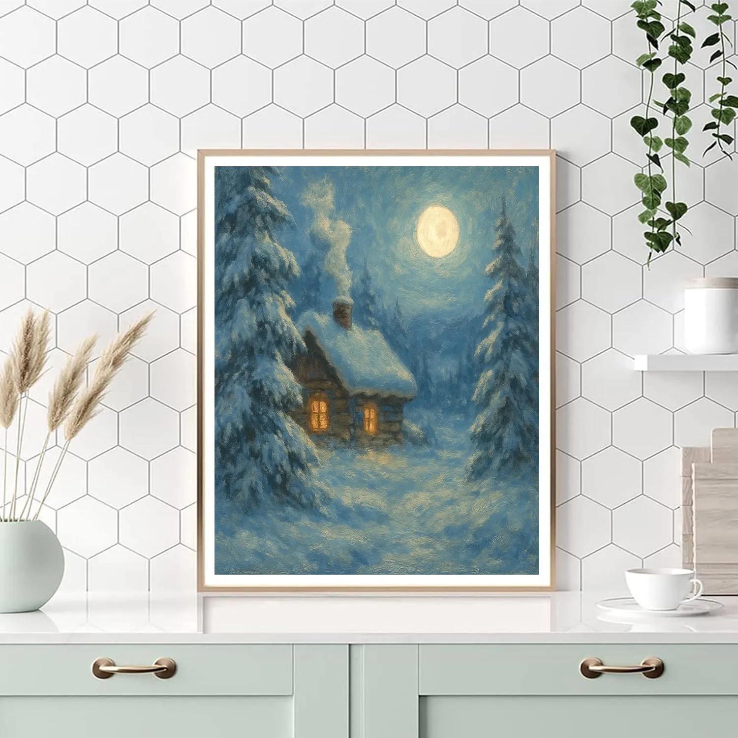 Moonlit Cabin Reverie painting number kit