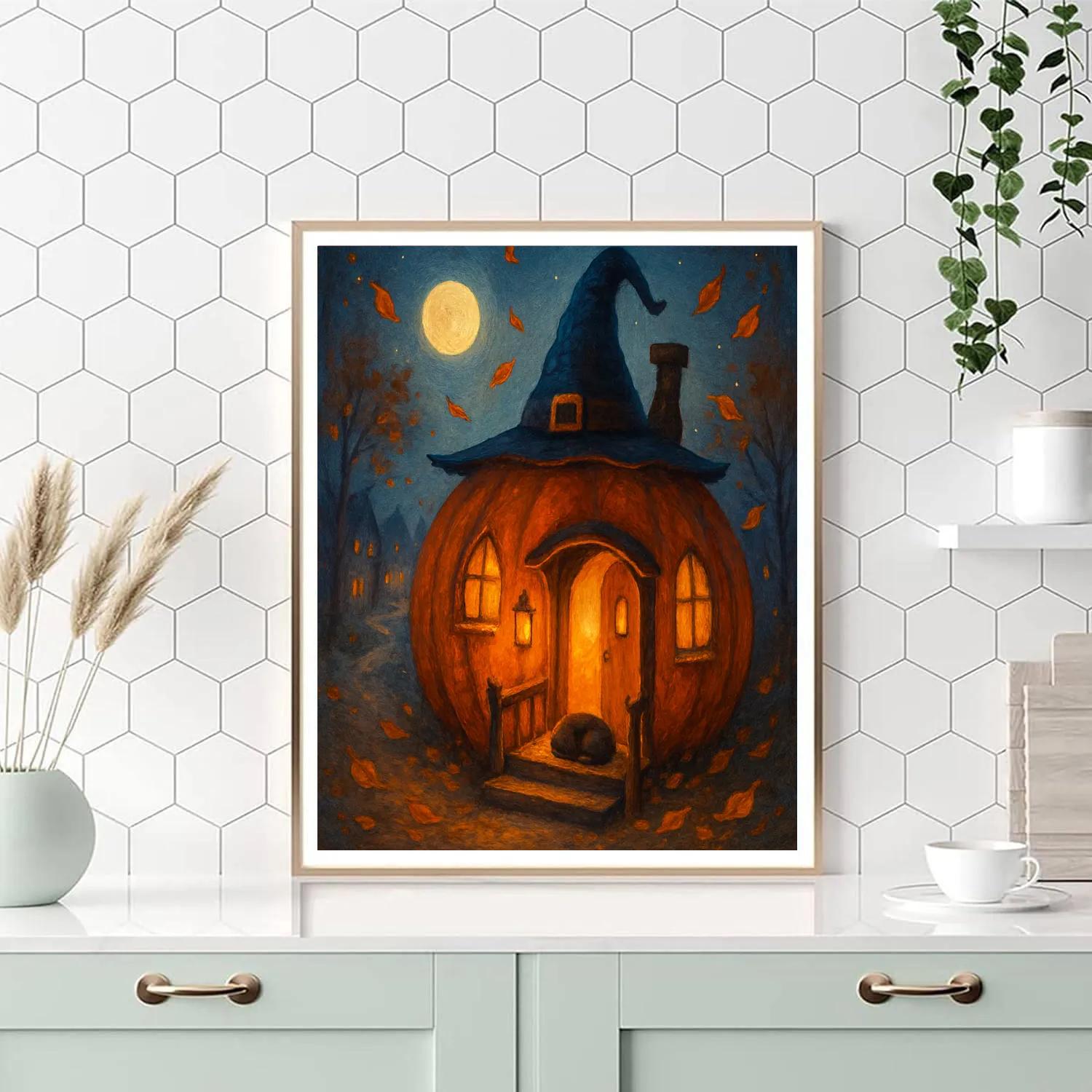 Lantern Cottage Pumpkin DIY paint by numbers