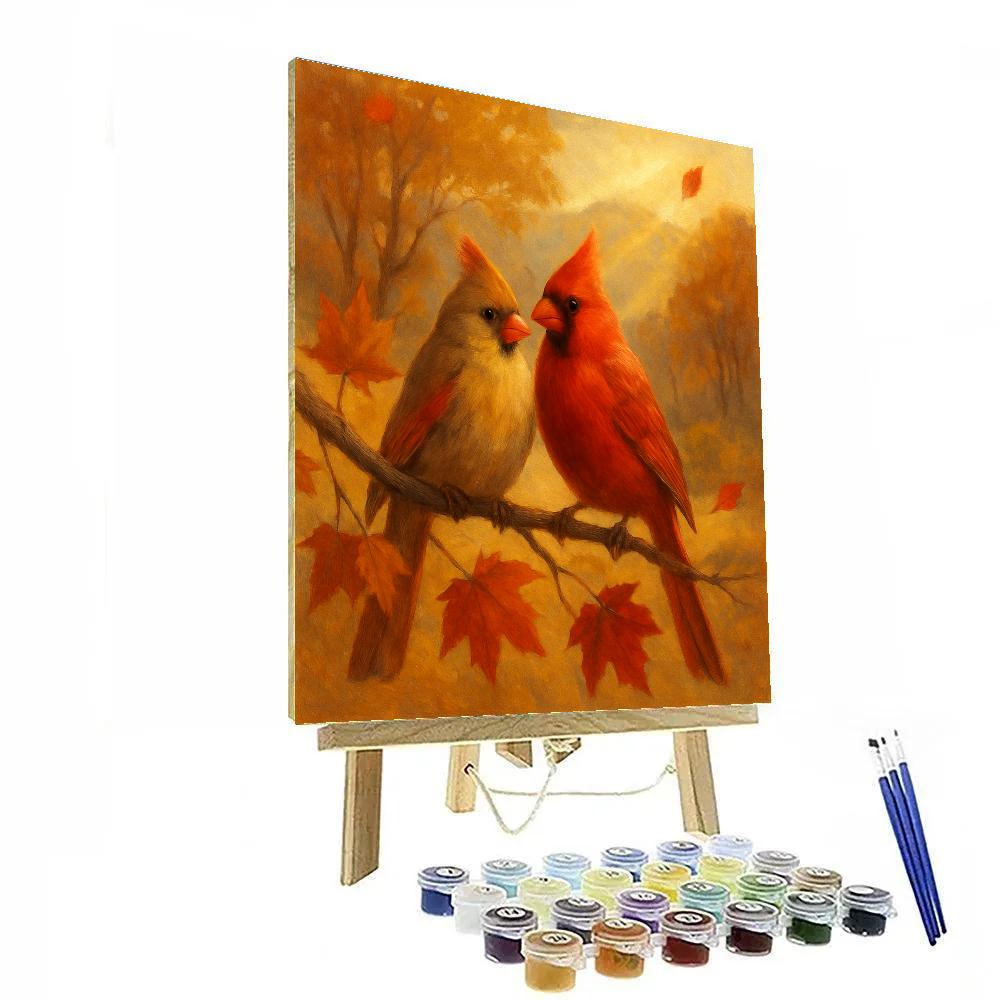 Autumn Cardinals On A Painted Branch DIY paint by numbers