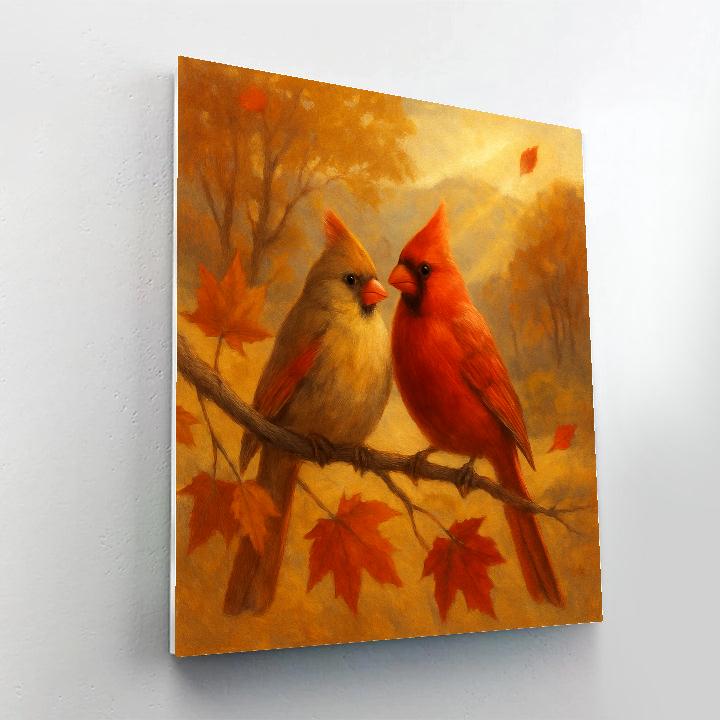Autumn Cardinals On A Painted Branch DIY paint by numbers