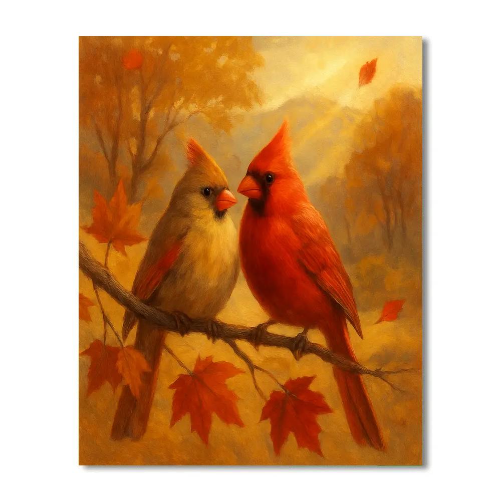Autumn Cardinals On A Painted Branch DIY paint by numbers