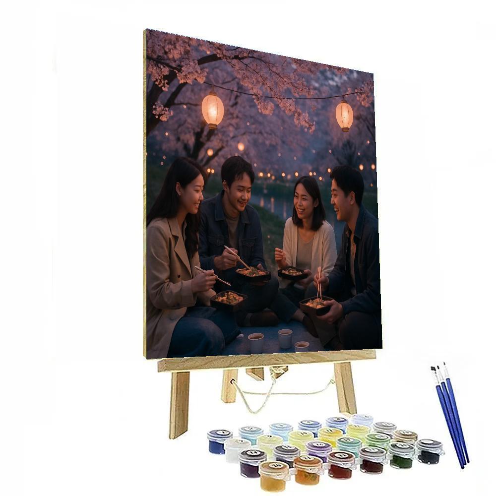 Hanami Evening Cherry Picnic paint by number