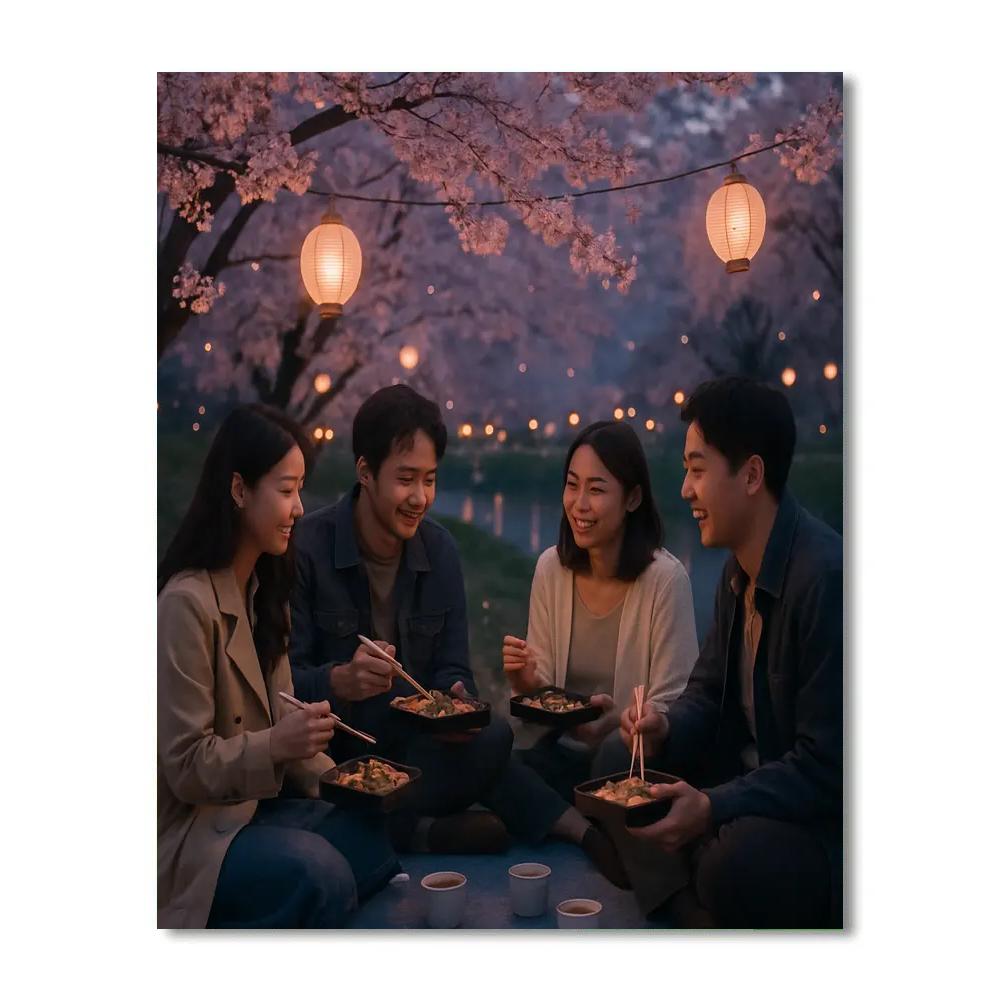 Hanami Evening Cherry Picnic paint by number
