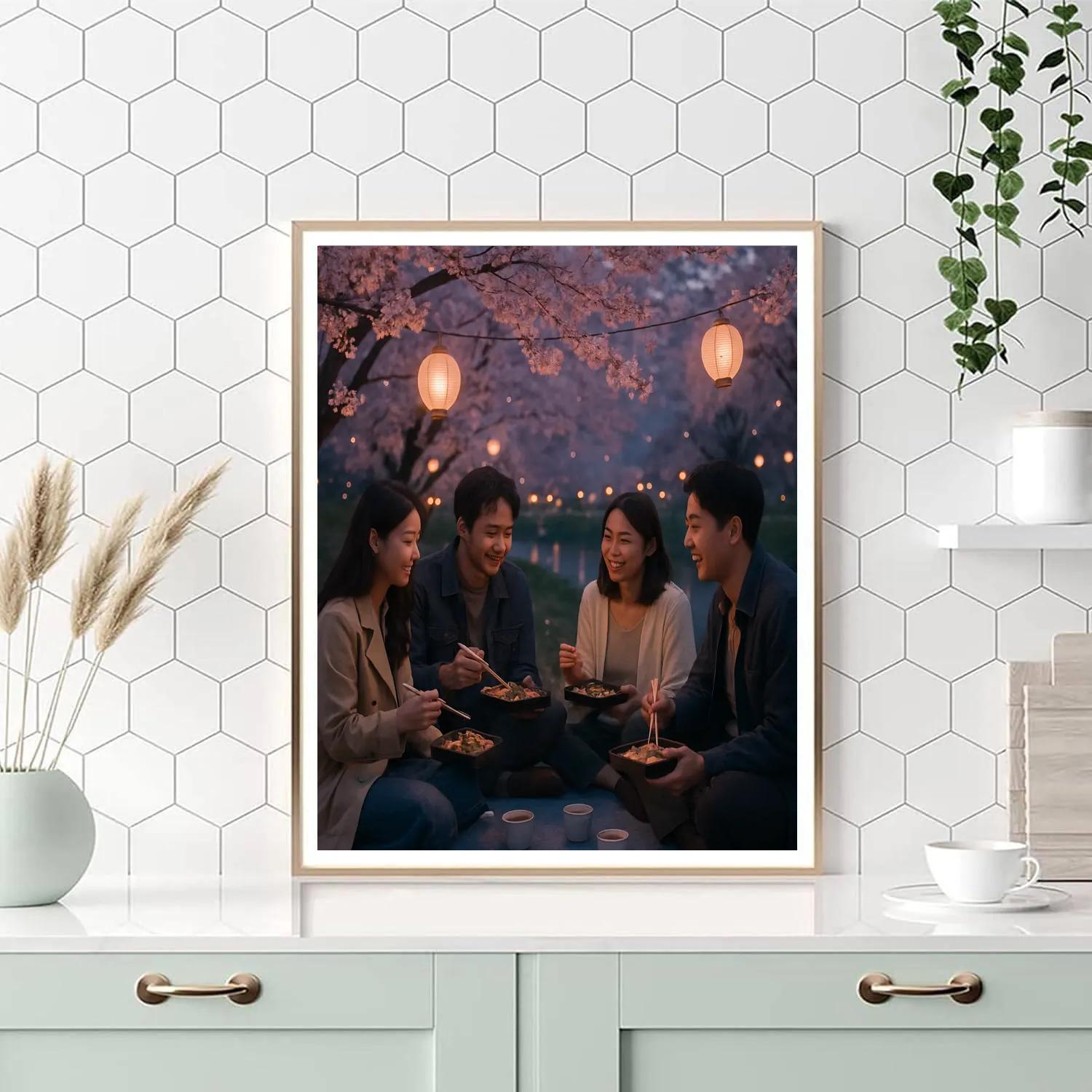 Hanami Evening Cherry Picnic paint by number