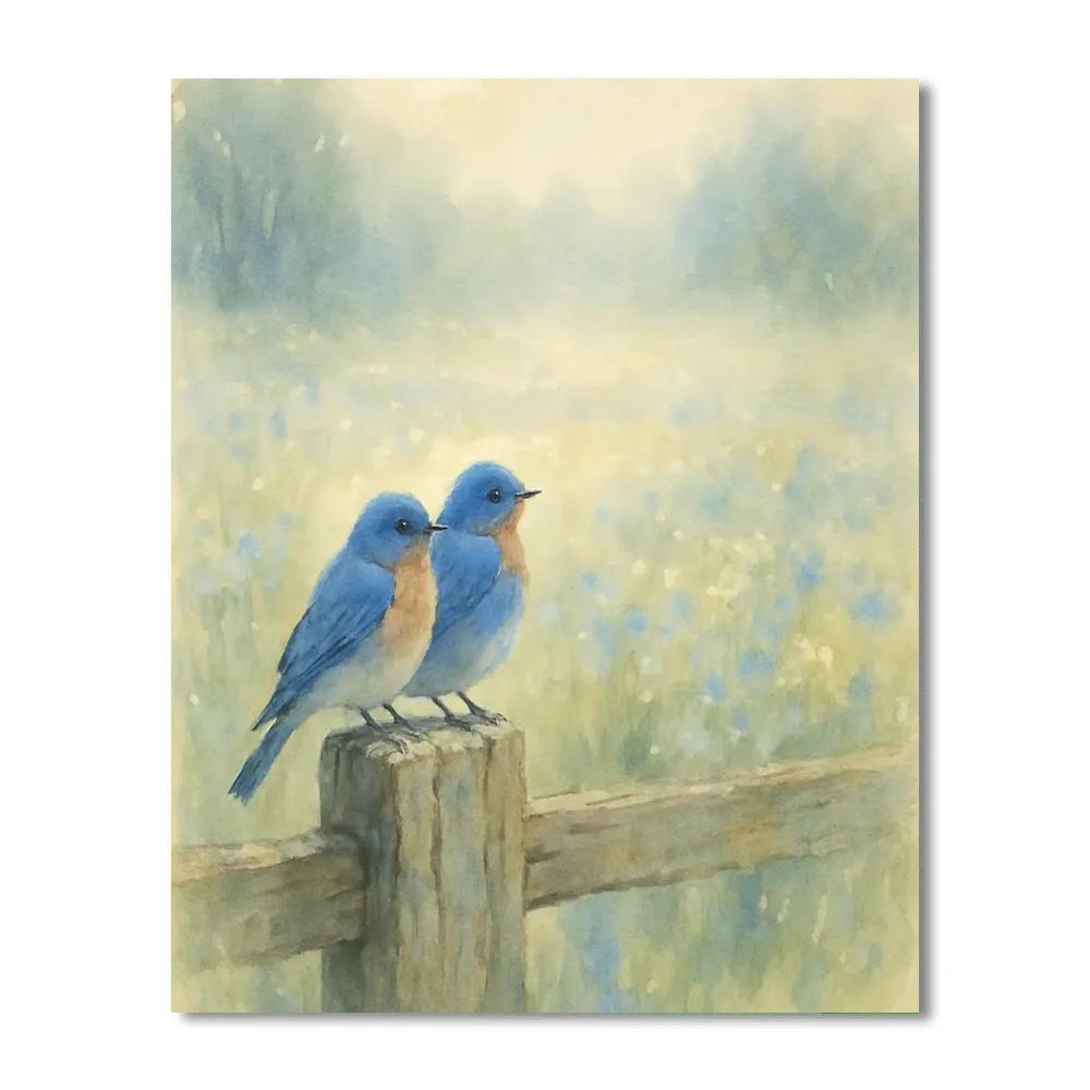 Bluebird Morning By The Fence paint by color