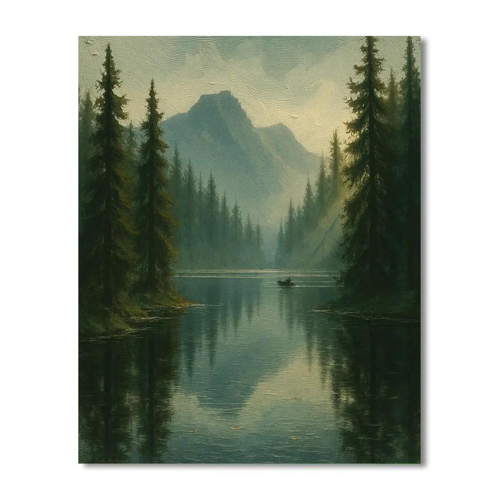 Misty Pine Mirror Lake DIY paint by numbers