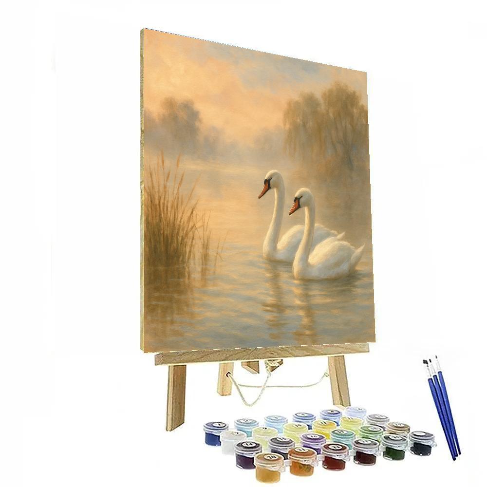 Misty Swan Lake At Dawn paint by numbers