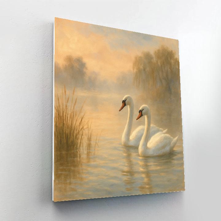 Misty Swan Lake At Dawn paint by numbers