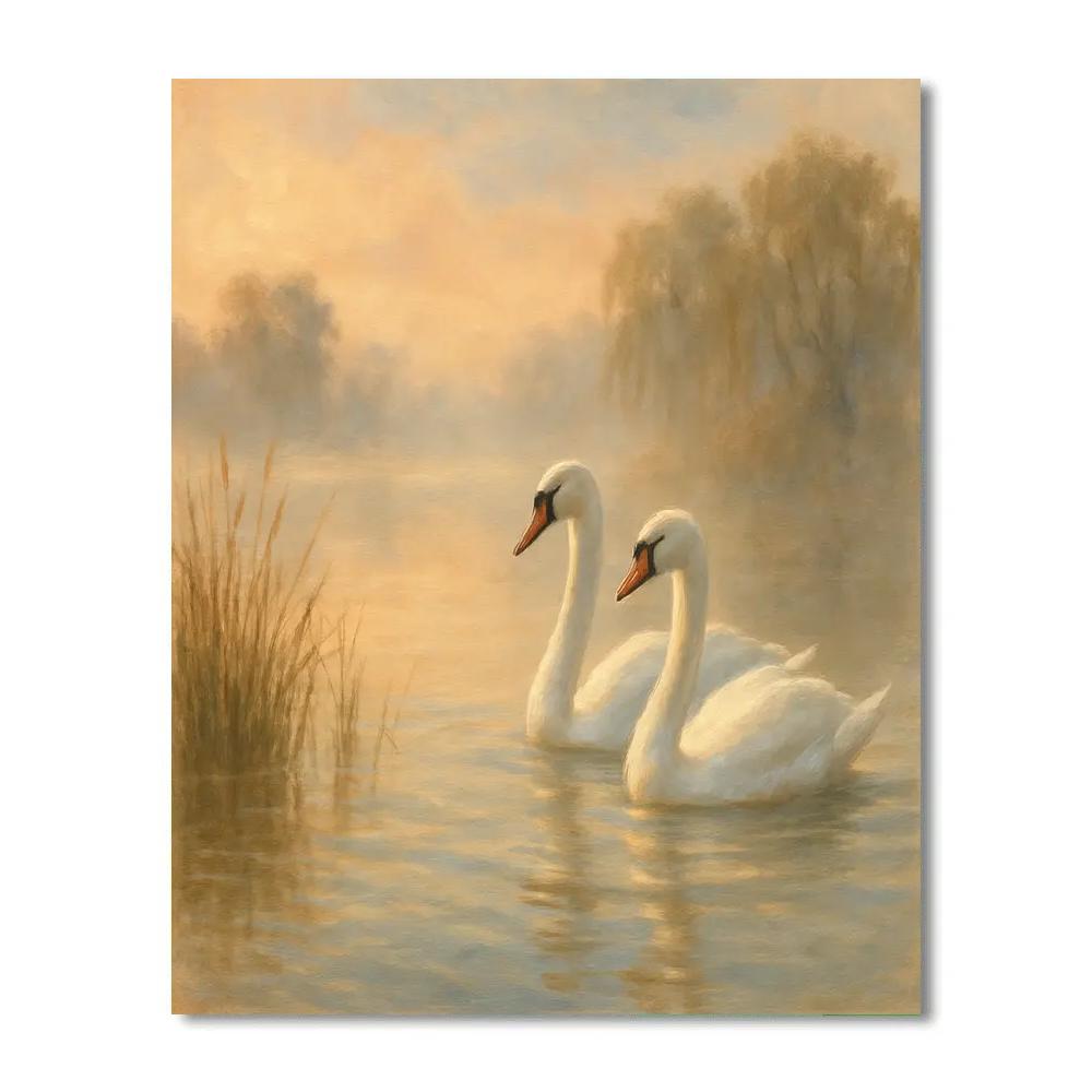 Misty Swan Lake At Dawn paint by numbers