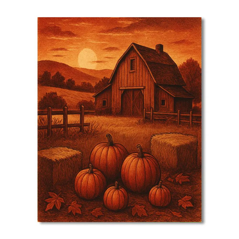 Country Barn At Harvest Dusk Painting by numbers kit