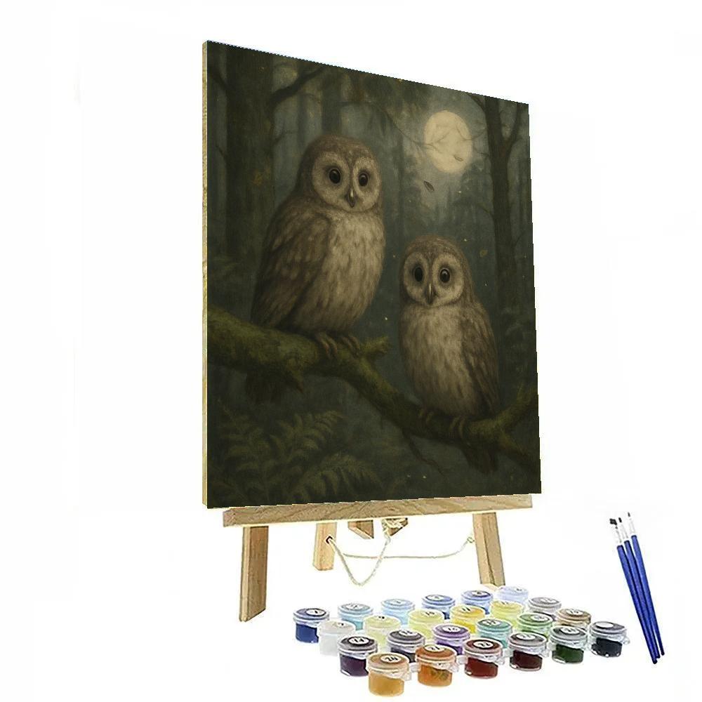 Forest Owls In Cozy Clearing painting number kit