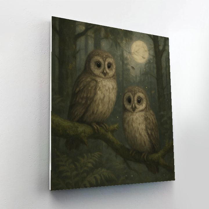 Forest Owls In Cozy Clearing painting number kit
