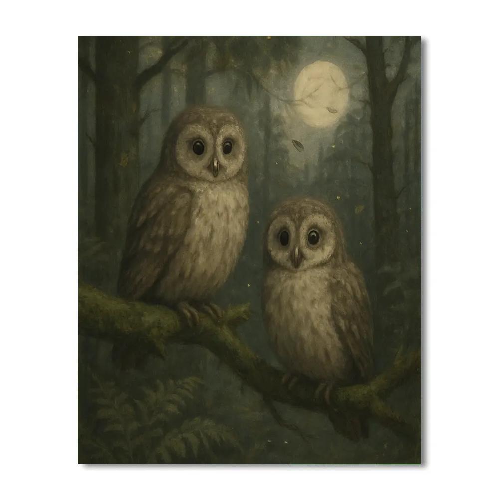 Forest Owls In Cozy Clearing painting number kit