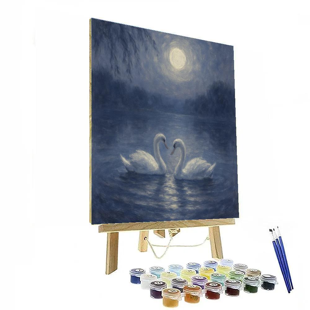 Moonlit Swans On Quiet Water Painting by numbers kit