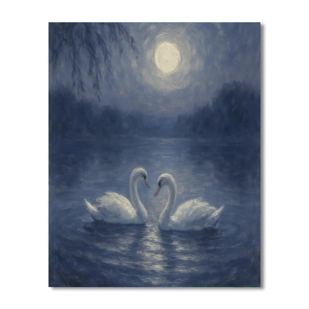 Moonlit Swans On Quiet Water Painting by numbers kit