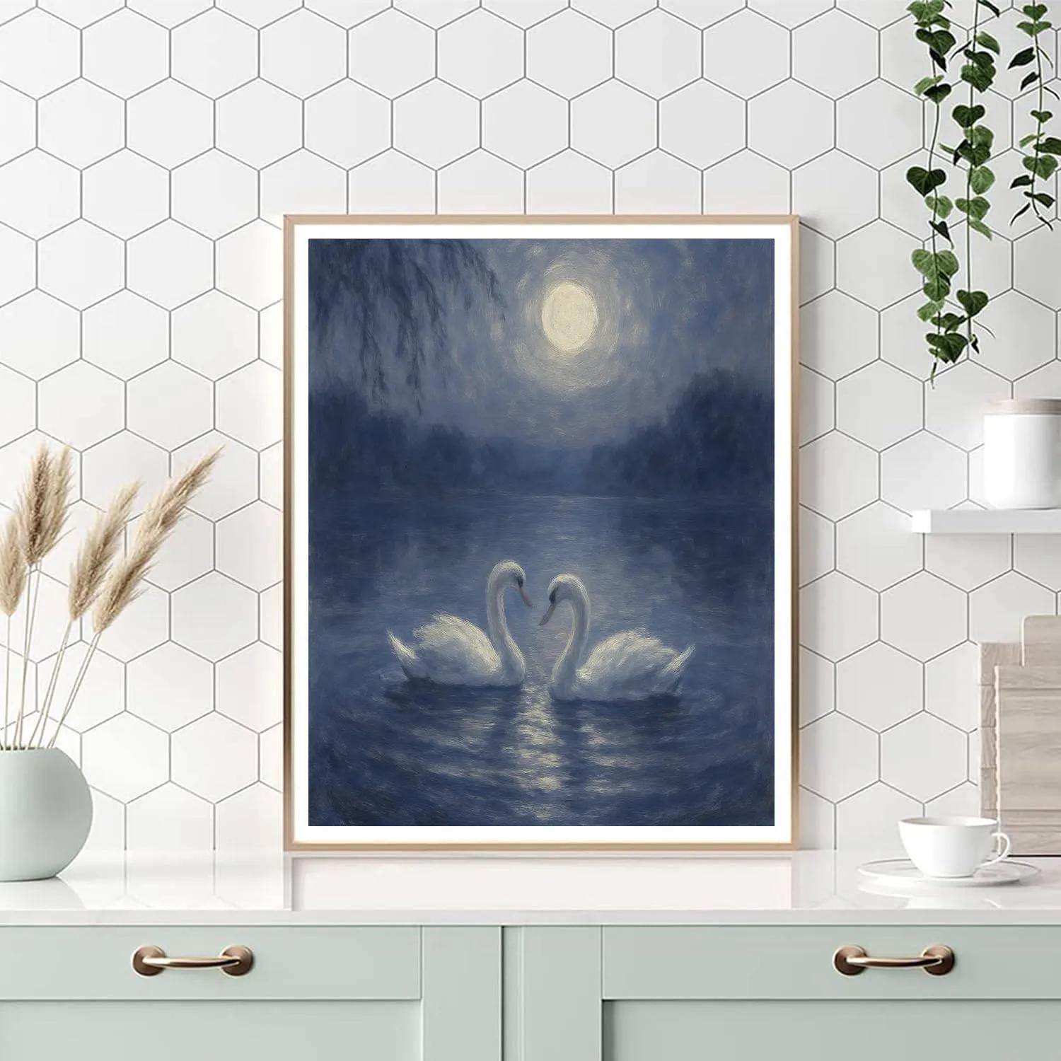Moonlit Swans On Quiet Water Painting by numbers kit