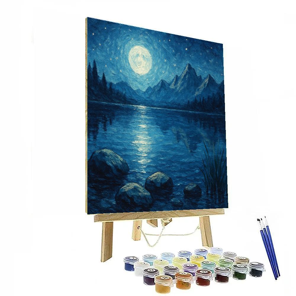 Moonlit Mountain Lake Reflection DIY paint by numbers