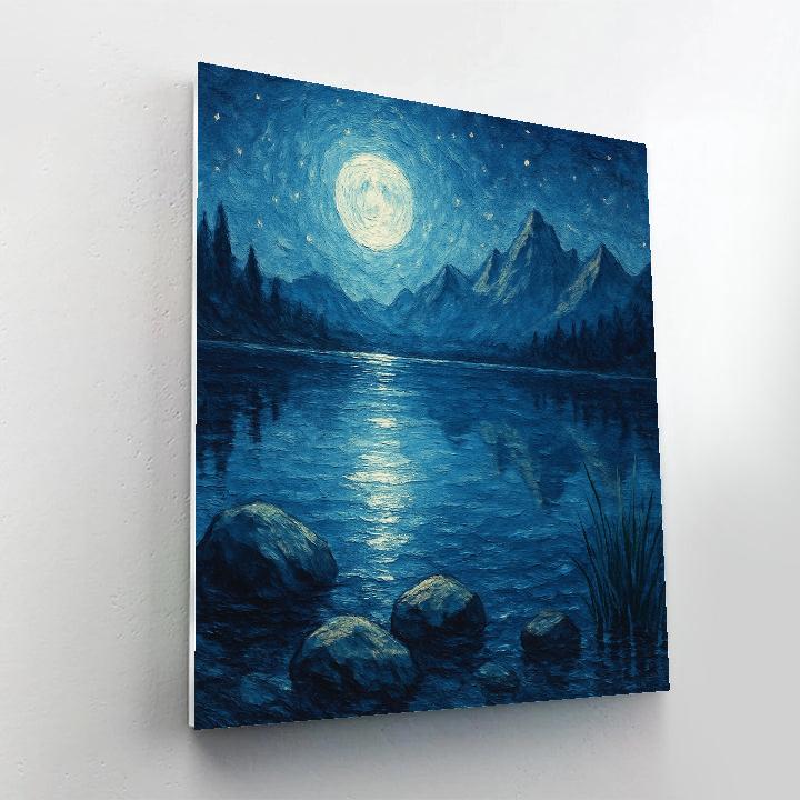 Moonlit Mountain Lake Reflection DIY paint by numbers