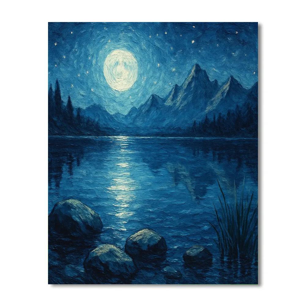 Moonlit Mountain Lake Reflection DIY paint by numbers