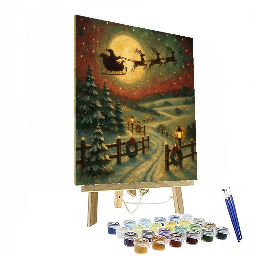 Santa Sleigh Over Lanterned Hills painting number kit