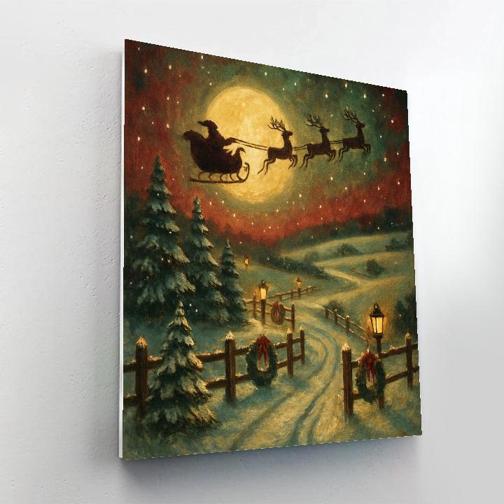 Santa Sleigh Over Lanterned Hills painting number kit