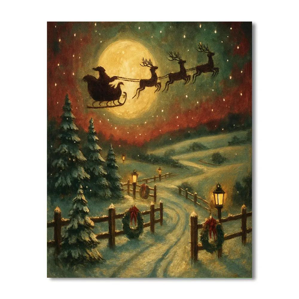 Santa Sleigh Over Lanterned Hills painting number kit
