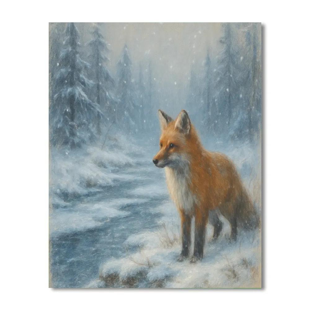 Fox Among Silver Pines paint by number
