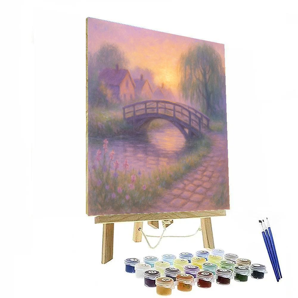 Village Bridge At Lavender Dawn Number painting