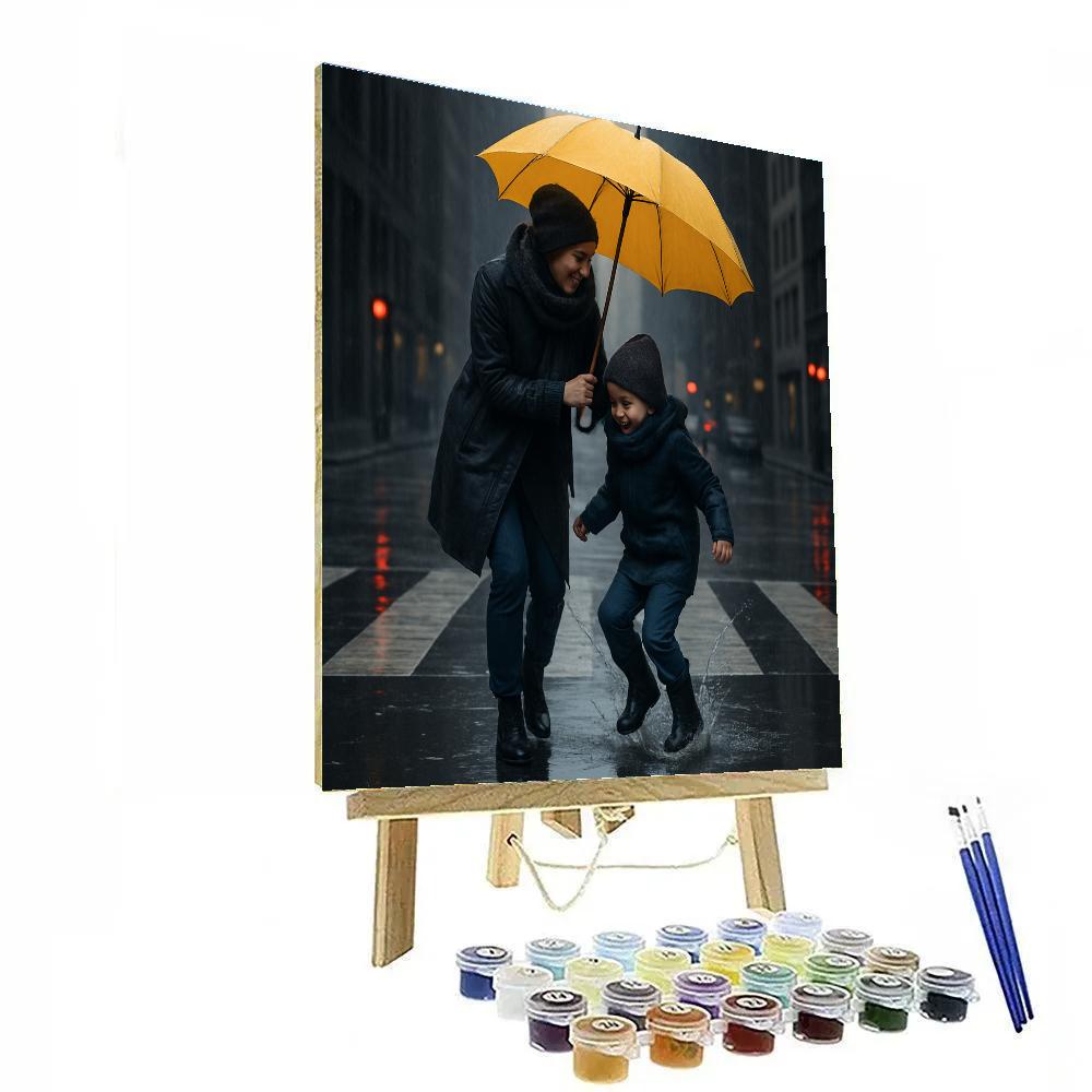 Mother Shielding Child In Rain painting number kit