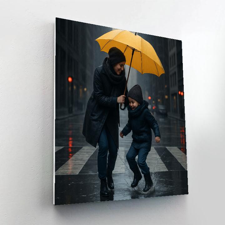 Mother Shielding Child In Rain painting number kit