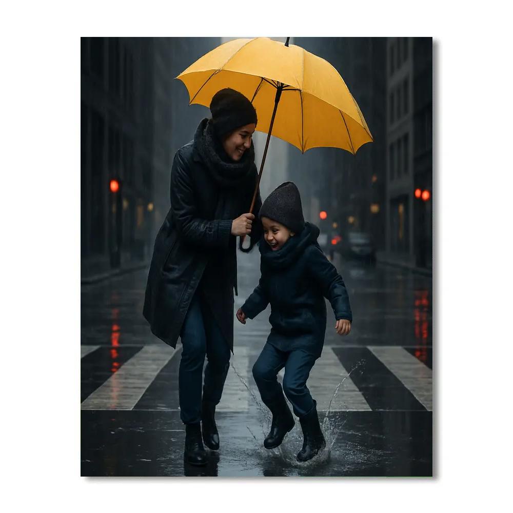 Mother Shielding Child In Rain painting number kit