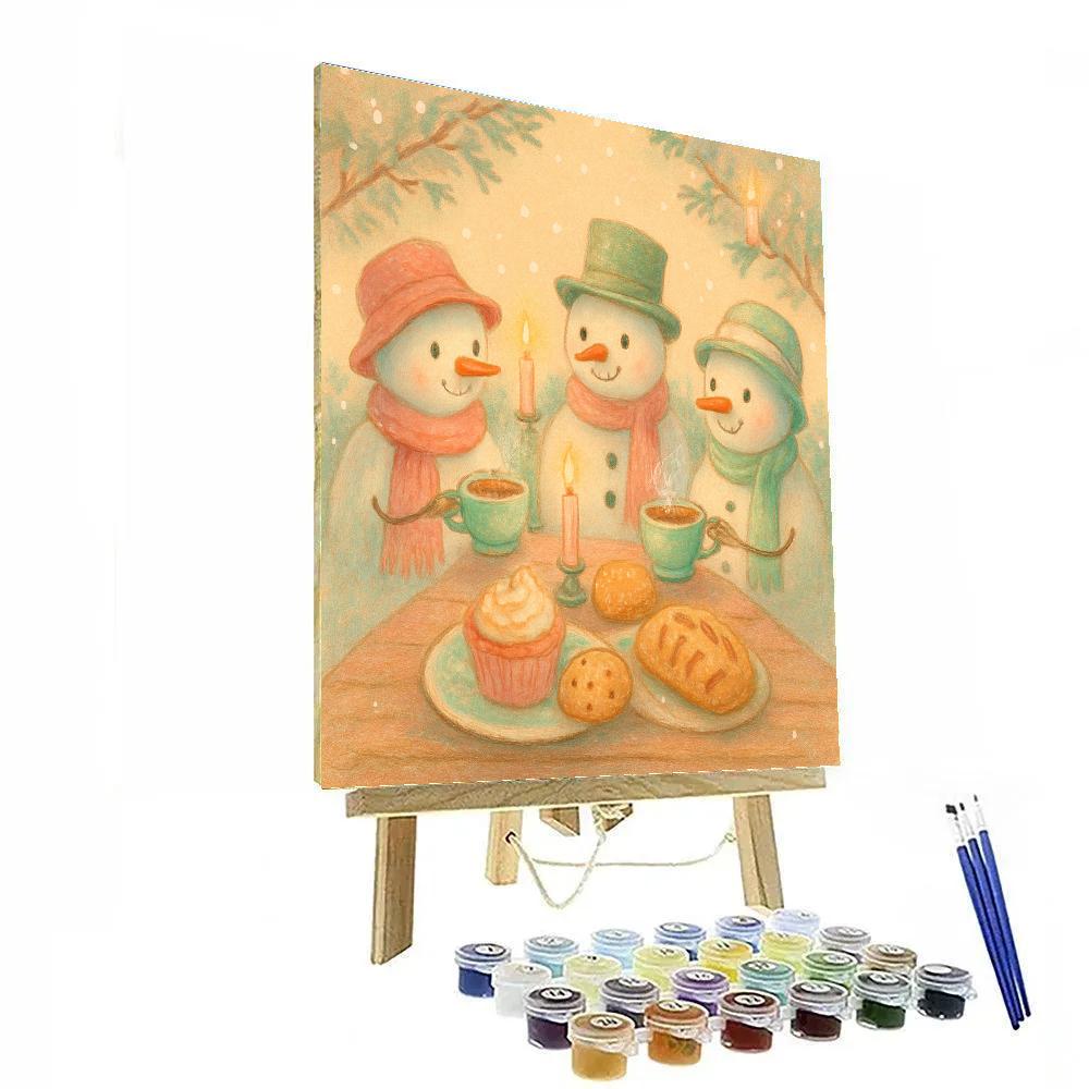 Snowman Tea Party In Pastel Garden Paint by numbers kits