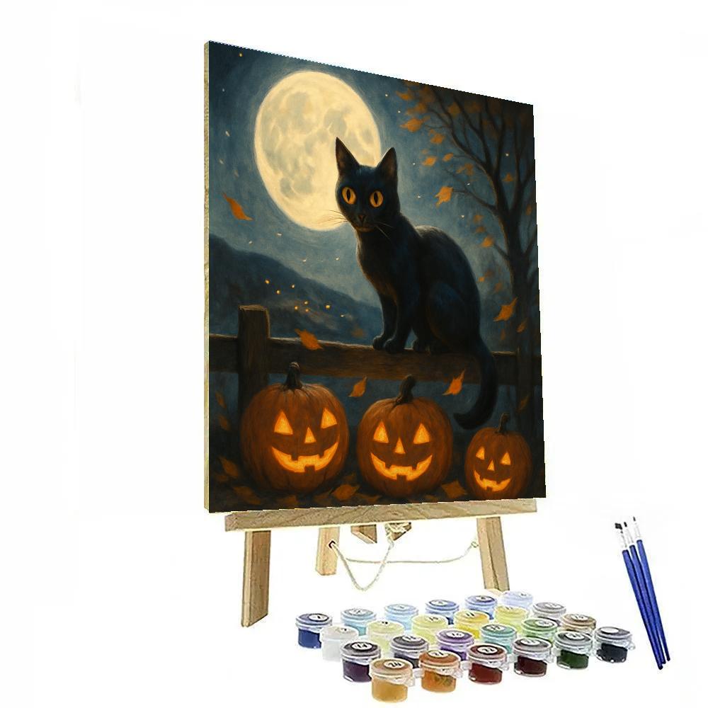 Black Cat Moonlight Watch Paint by numbers art