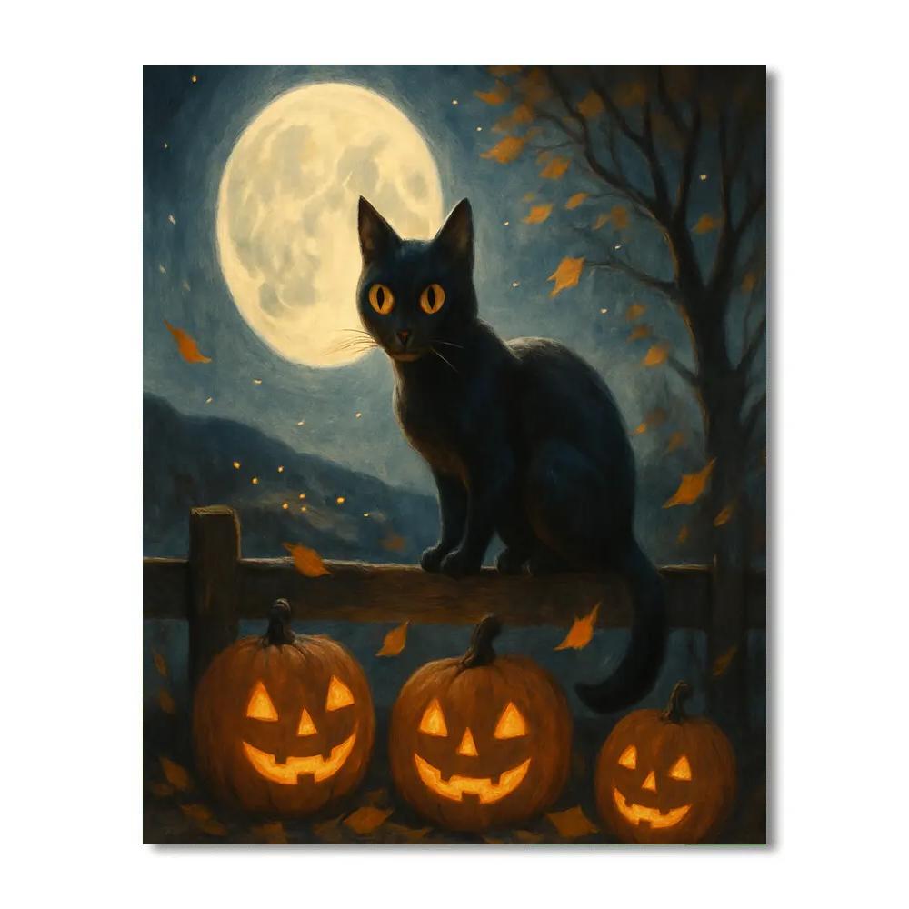 Black Cat Moonlight Watch Paint by numbers art