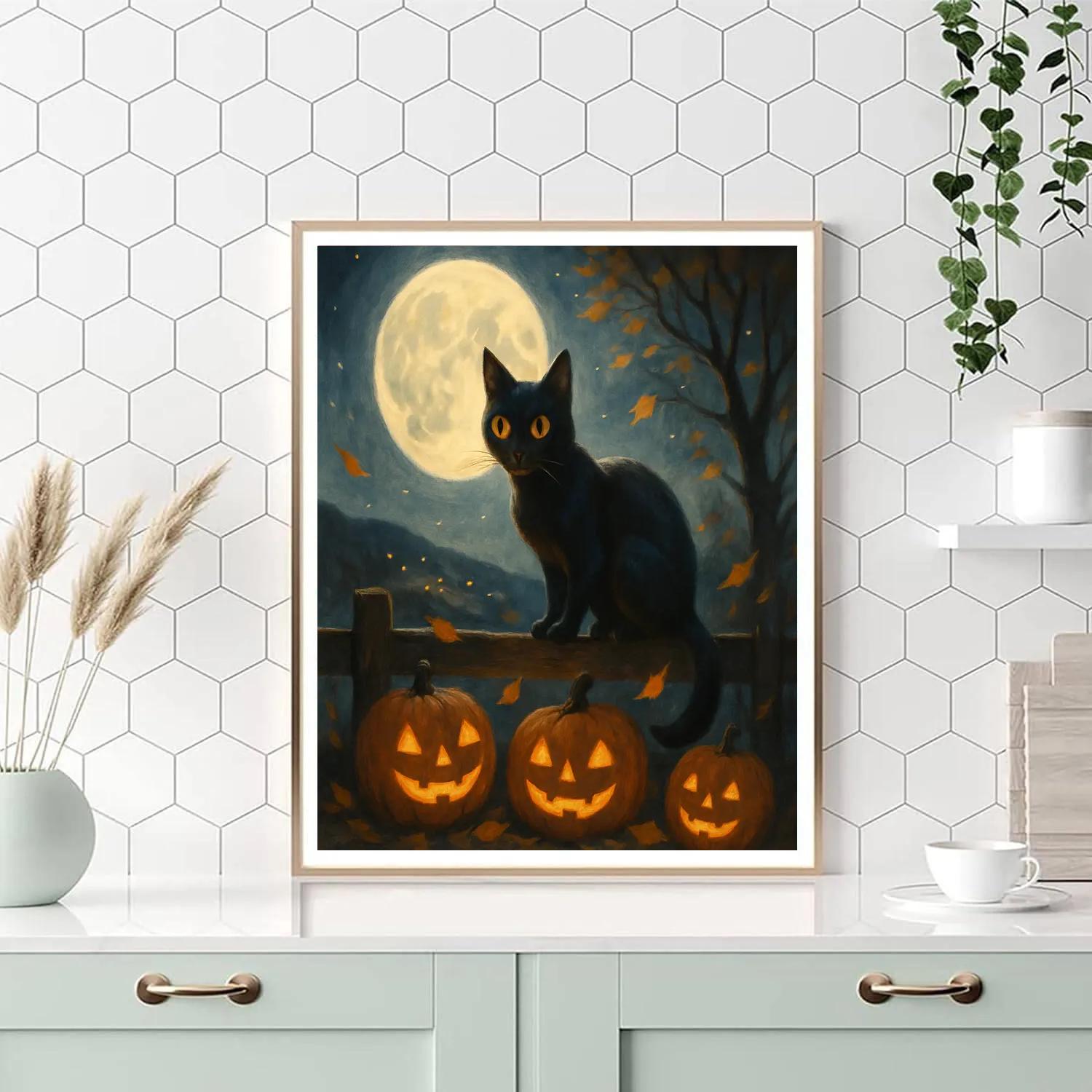 Black Cat Moonlight Watch Paint by numbers art