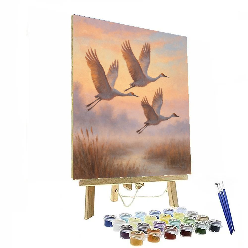 Sunrise Cranes Over Misty Marsh Paint by numbers kits