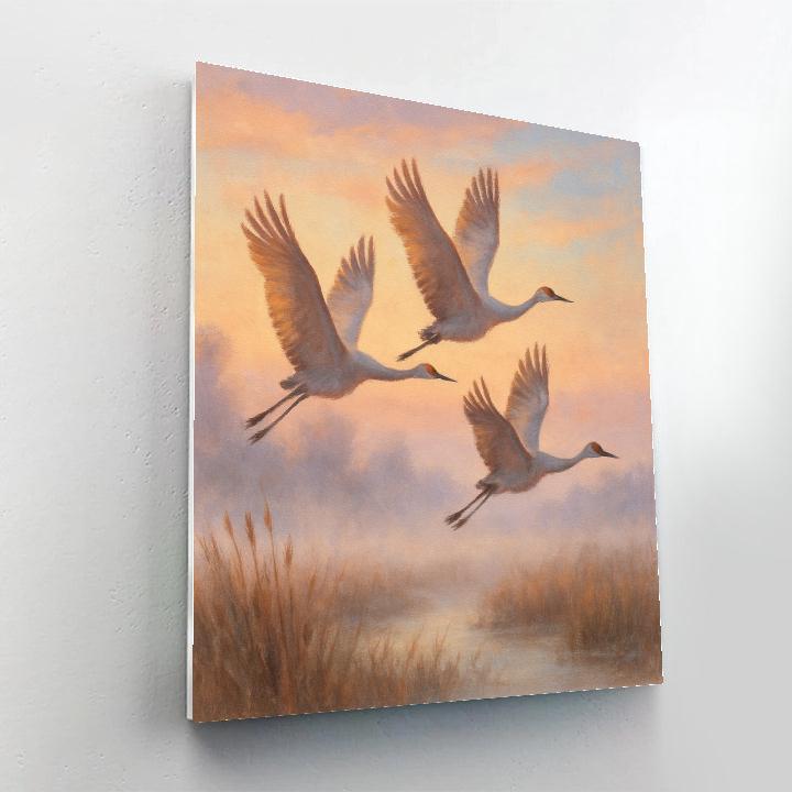 Sunrise Cranes Over Misty Marsh Paint by numbers kits
