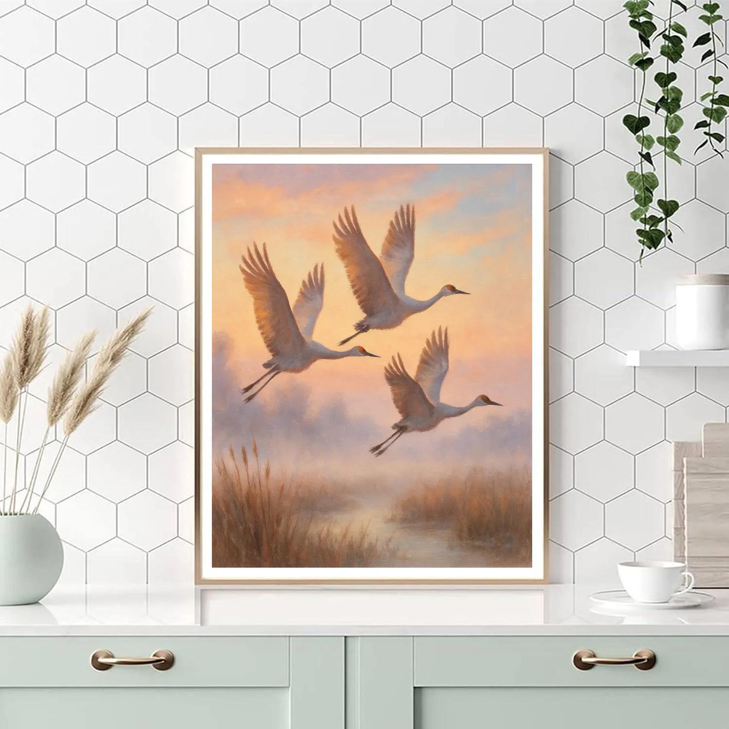 Sunrise Cranes Over Misty Marsh Paint by numbers kits