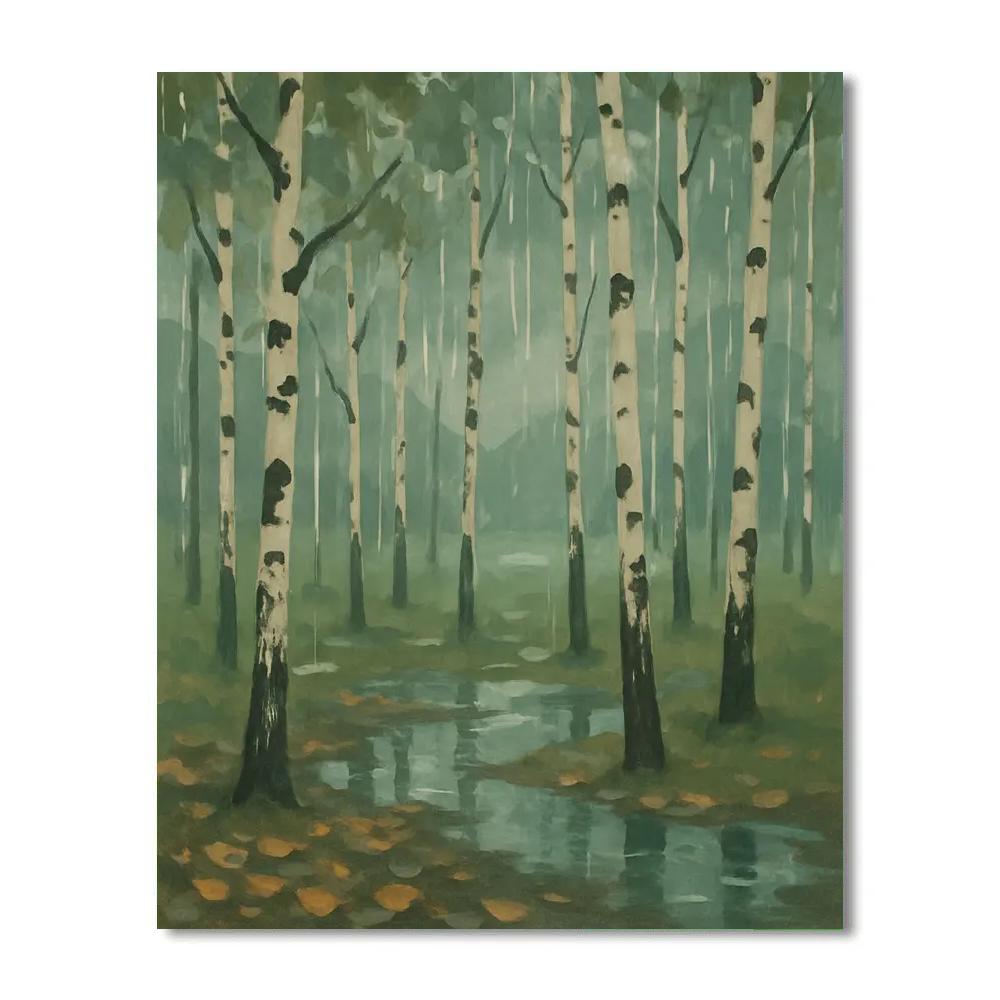 Birch Grove In Silver Rain Paint by numbers kits